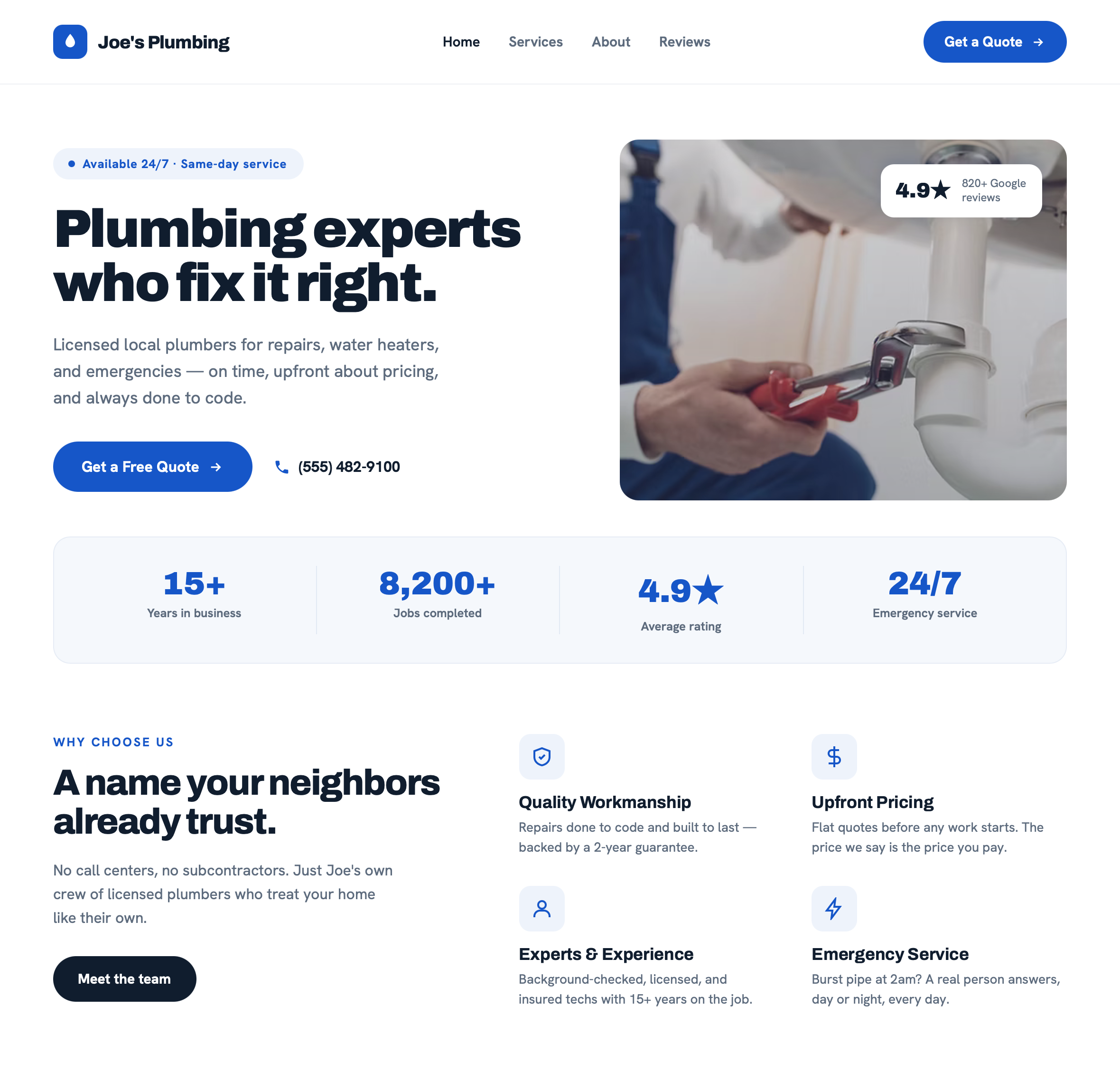 Joe's Plumbing website